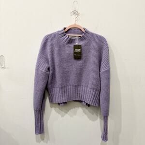 Storets Dropped Shoulder Ribbed Mock Neck Cropped Sweater Lavender Women's S/M